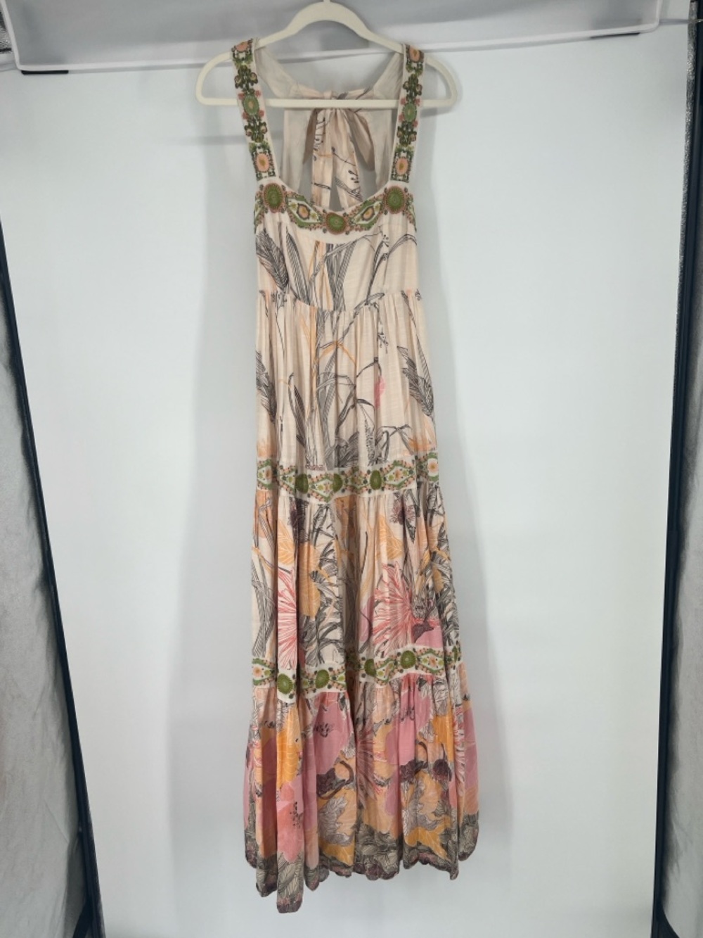 Anthropologie Embroidered Square Neck Tie Back Floral Boho Colorful Maxi Dress M - Picture 4 of 14